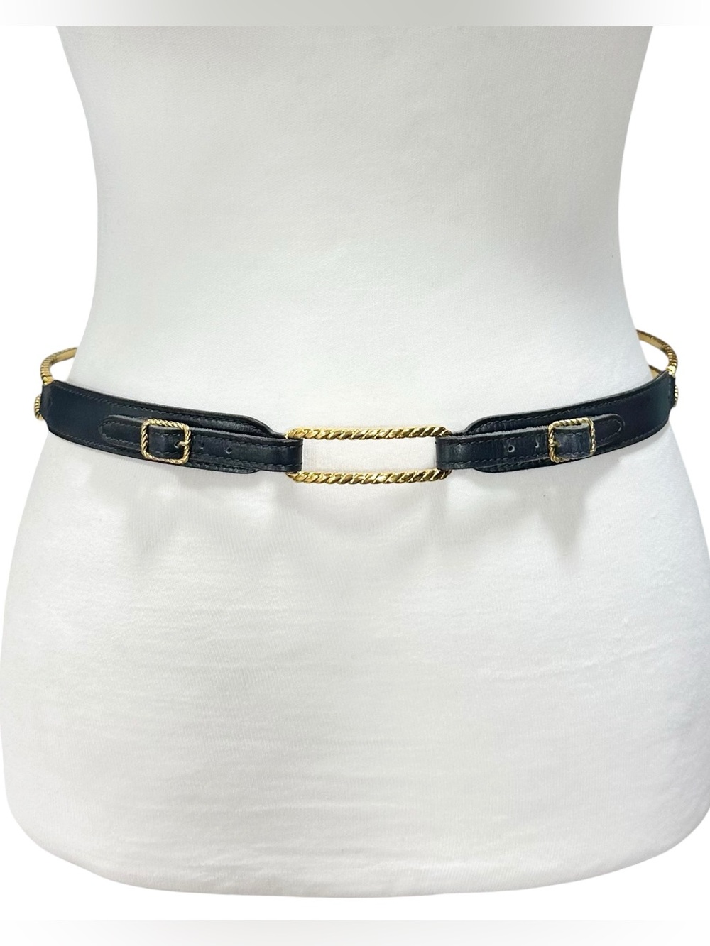Gucci Gold & Navy Blue Leather Adjustable Vintage Classic Slim Belt Size 72/28 - Picture 2 of 15